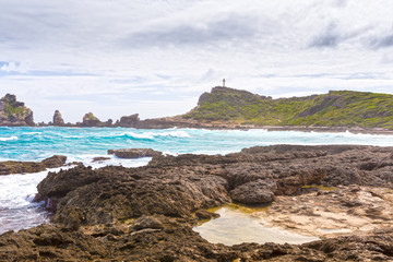 Seascape on a windy day at Pointe des Chateaux in Guadeloupe