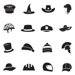Hats Icons. Black Flat Design. Vector Illustration.