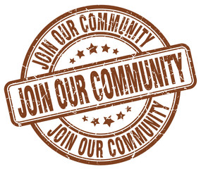 join our community brown grunge round vintage rubber stamp