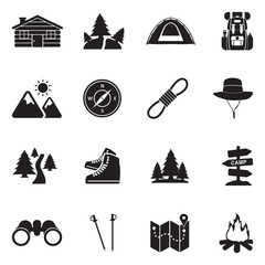 Hiking Icons. Black Flat Design. Vector Illustration.