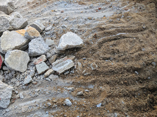 Cracked concrete with Soil by machine. 
