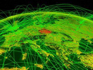 Czech republic on digital planet Earth with international network representing communication, travel and connections.