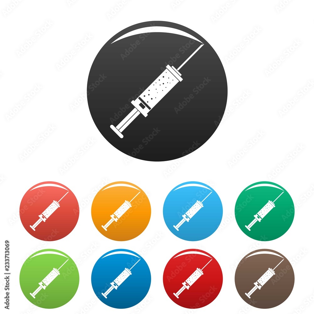 Aufkleber contraceptive injection icons set 9 color vector isolated on white for any design