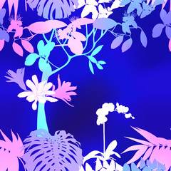 Fototapeta na wymiar Seamless pattern, background. with tropical plants