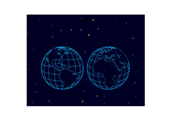 Hemispheres of the earth globe and stars