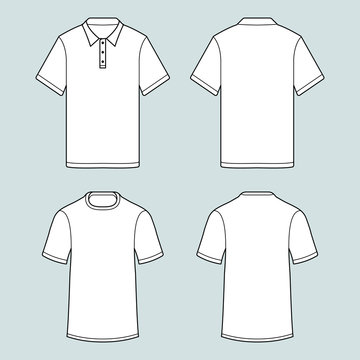 Template of t-shirts and polo shirt whith short sleeve. Vector illustration.