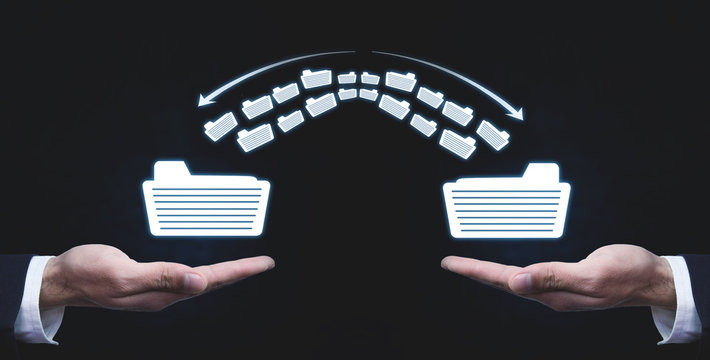 Copy files, data exchange. Files transfer. Fast file transfer management