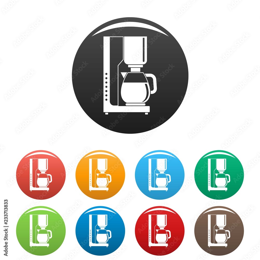 Poster coffee maker icons set 9 color vector isolated on white for any design