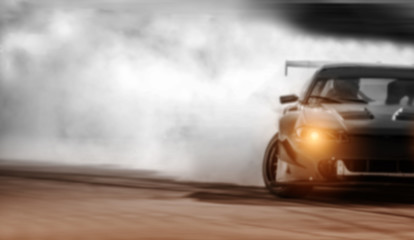 Car drifting, Sport car wheel drifting and smoking on blurred background. - obrazy, fototapety, plakaty
