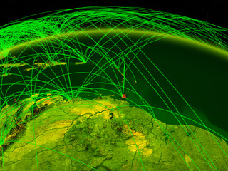 Naklejka premium Caribbean on digital planet Earth with international network representing communication, travel and connections.