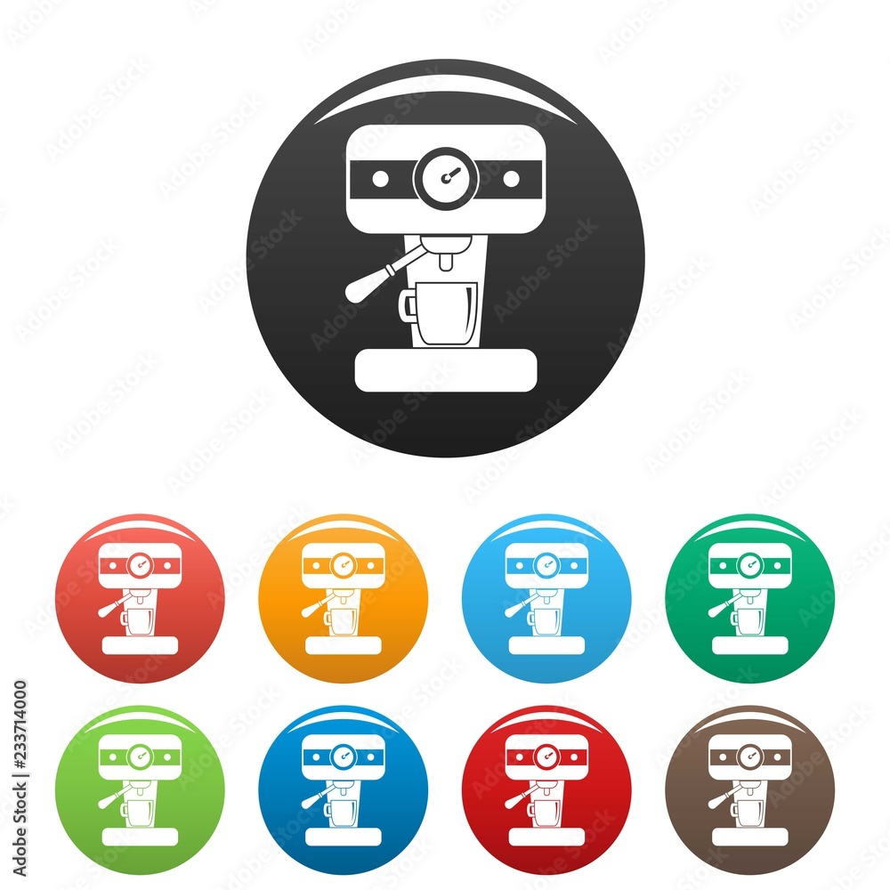 Poster bar coffee machine icons set 9 color vector isolated on white for any design