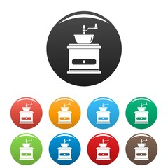 Coffee mill icons set 9 color vector isolated on white for any design