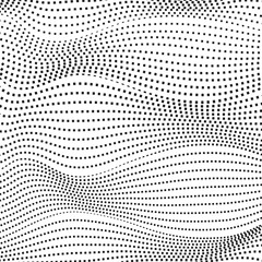 Black dotted squiggle lines on a white background. Monochrome op art design. Abstract futuristic computer graphic, deformed surface. Vector pattern. Scientific waving concept. EPS10 illustration