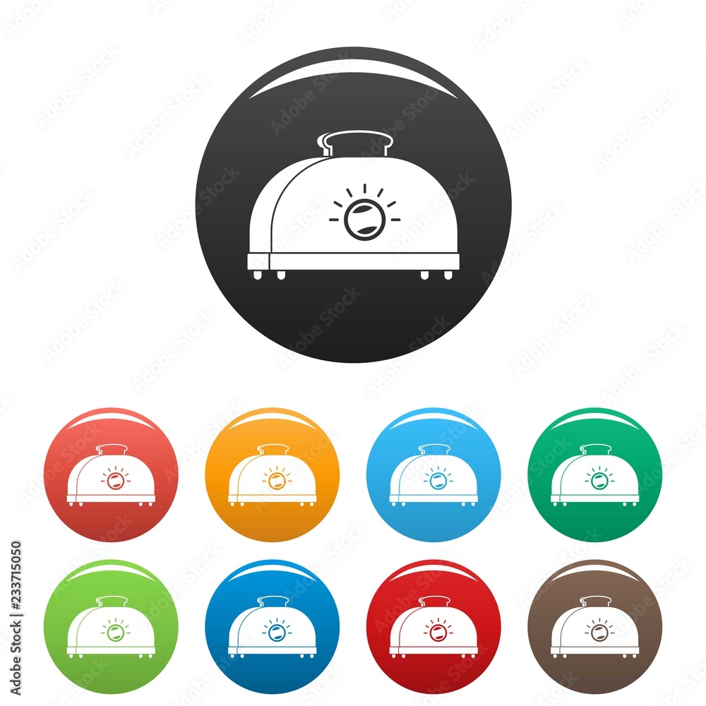 Poster classic toaster icons set 9 color vector isolated on white for any design