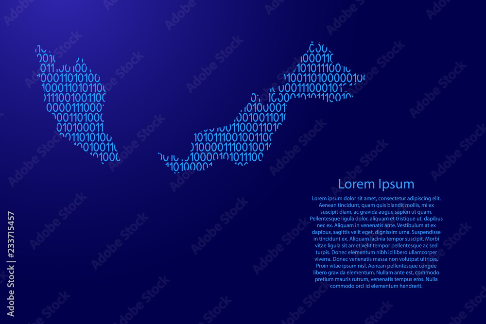 Fototapete malaysia map abstract schematic from blue ones and zeros binary digital code with space stars for ba