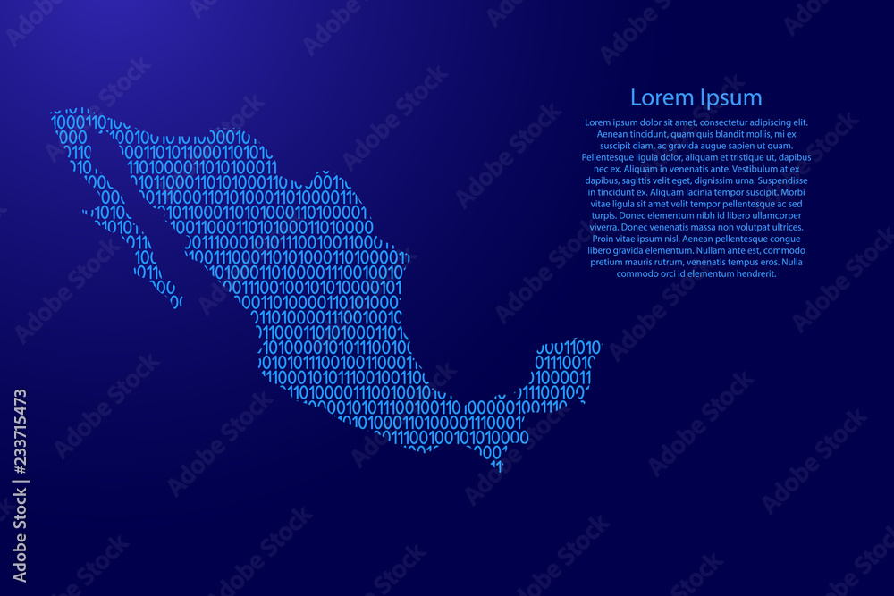 Fototapete mexico map abstract schematic from blue ones and zeros binary digital code for banner, poster, greet
