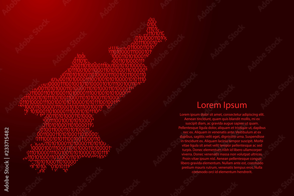 Fototapete north korea map abstract schematic from red ones and zeros binary digital code for banner, poster, g