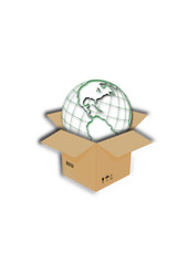 earth globe in cardboard box - America