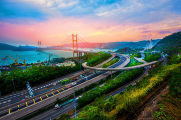 Traffic at Tsing ma bridge in Hong kong.