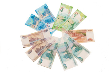 Obraz na płótnie Canvas Russian money on a white background. Business and Finance.