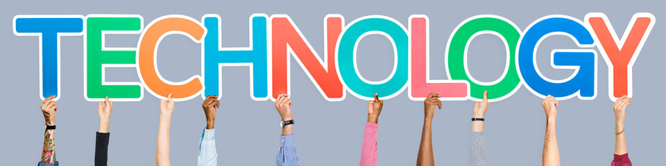 Hands holding the word technology