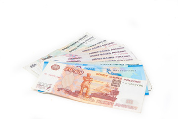Russian money on a white background. Business and Finance.