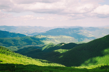 landscape from the top of the mountain in the spring sunny day