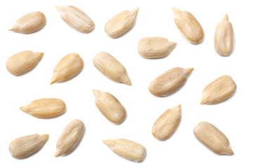 sunflower seeds isolated on white background. top view