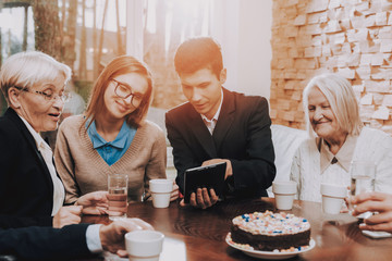 Happy Family Drink Different Drinks.Patients Talk.