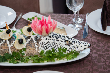 pike stuffed fish, New Year's, Christmas holiday delicacy dish