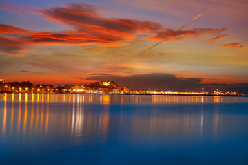 Fototapeta na wymiar Denia sunset skyline in Las Rotas Alicante