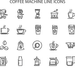 Simple Set of Coffee Machine Hot Drinks Vector Line Icons. Editable Stroke. 48x48 Pixel.