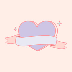 Cute pastel purple heart shape emblem vector