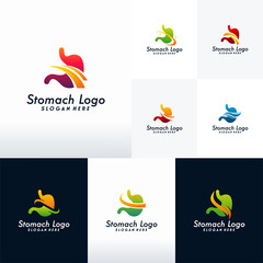 Set of Modern Stomach logo designs vector with swoosh, Collection of  Health Stomach logo template