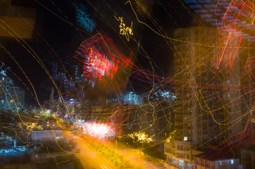 City freeway abstract blur bokeh lights background