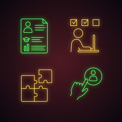Business management neon light icons set
