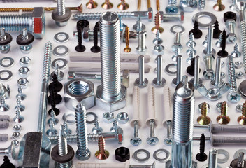 Obraz premium shers, screws, saws, popnets, dowels, anchors, hinges, folds, rivets,_37