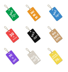 multicolor label tags set isolated on white background. price tags sign. flat style. set of sale tag sign. multi labels symbol. all color sale labels. discount price tag.