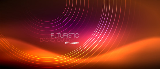 Neon glowing techno lines, hi-tech futuristic abstract background template with square shapes