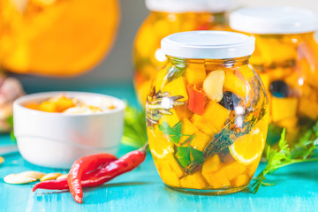 Marinated preserving jars. Fermented food