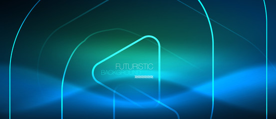 Neon glowing techno lines, hi-tech futuristic abstract background template with geometric shapes