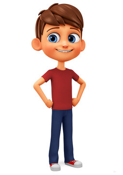 Cartoon character boy in red t-shirt. 3d rendering. Illustration for  advertising. Stock Illustration | Adobe Stock