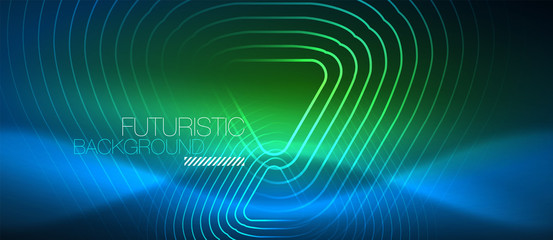 Neon glowing techno lines, hi-tech futuristic abstract background template with geometric shapes