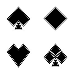 Black and white playing cards suits icon set