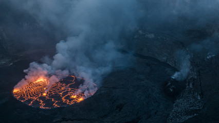 Lake of lava in Africa, Democratic Republic of Congo, Virunga National Park, Nyiragongo volcano