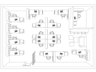 office contour visualization, 3D illustration, sketch, outline
