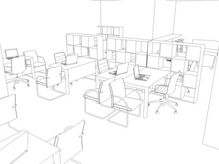 Obraz premium office contour visualization, 3D illustration, sketch, outline 