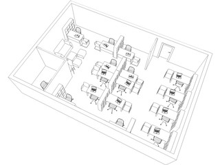 office contour visualization, 3D illustration, sketch, outline
