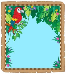 Parchment with parrot in jungle