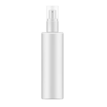 White cosmetic spray bottle with clear transparent lid, realistic mockup